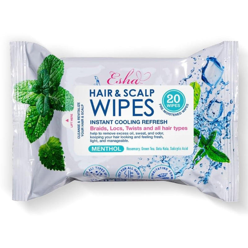 Esha Hair & Scalp Wipes Instant Cooling Refresh for Braids Locs Twists and All Hair Types | Hair Crown Beauty Supply