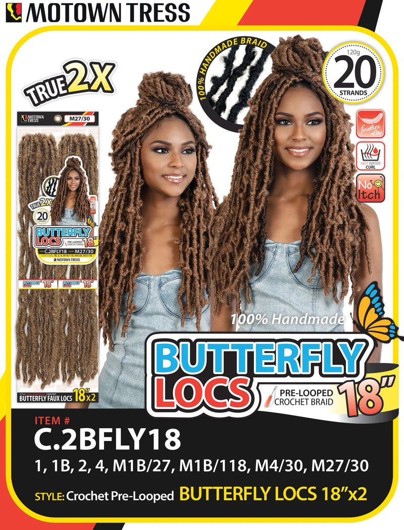 Motown Tress Synthetic Crochet Braid 2X BUTTERFLY FAUX LOCS 18" | Hair Crown Beauty Supply