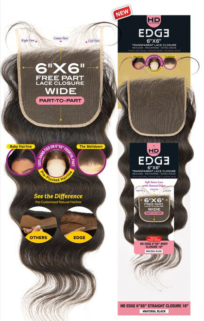 FEMI EDGE 6x6 Transparent Lace Closure BODY WAVE | Hair Crown Beauty Supply