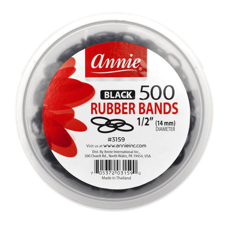 Annie 3159 Rubber Bands 1/2" Black 500pcs | Hair Crown Beauty Supply