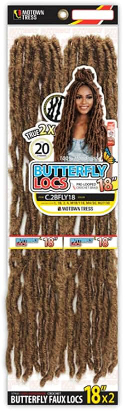 Motown Tress Synthetic Crochet Braid 2X BUTTERFLY FAUX LOCS 18" | Hair Crown Beauty Supply