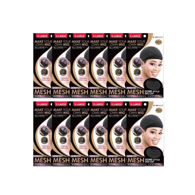 (12 Pack) Qfitt Stretch Mesh Dome Style Wig Cap