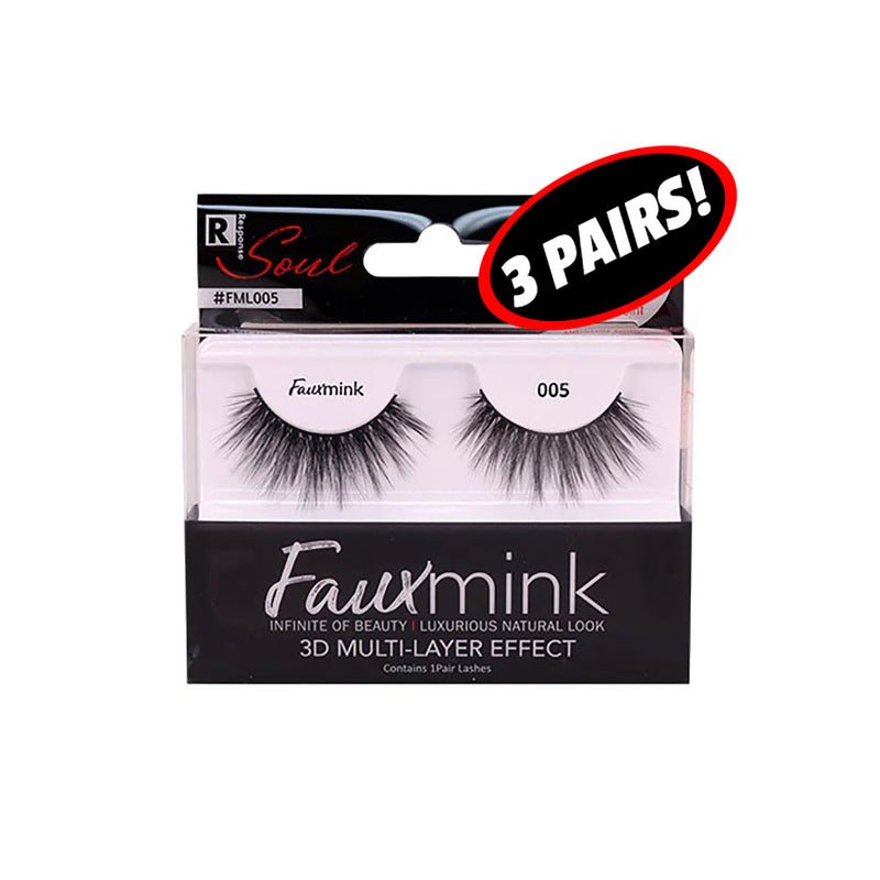 (3 Pairs) Response Soul 3D Multi-Layer Effect Faux Mink Lashes | Hair Crown Beauty Supply