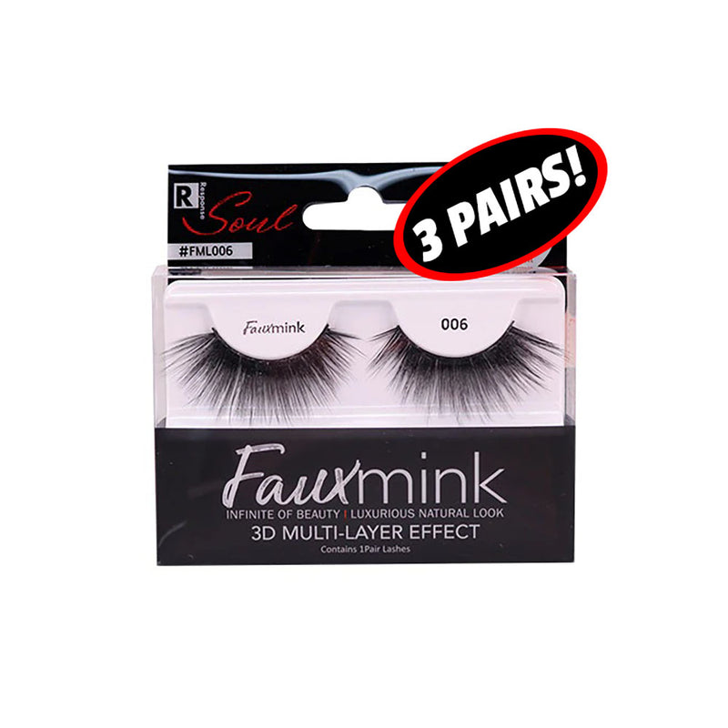 (3 Pairs) Response Soul 3D Multi-Layer Effect Faux Mink Lashes | Hair Crown Beauty Supply