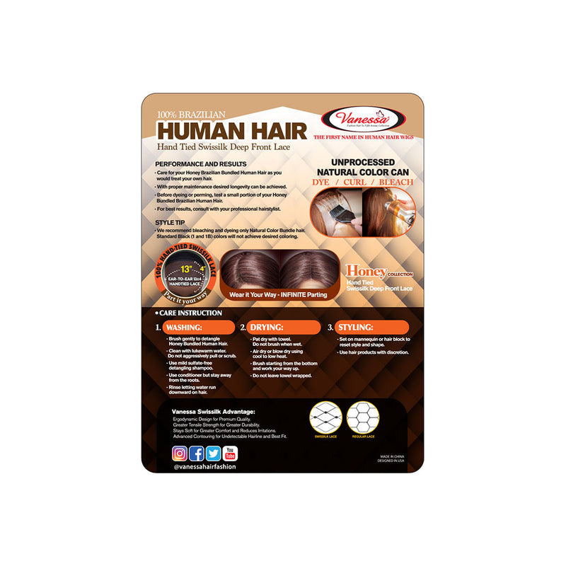 Vanessa Honey Brazilian Human Hair Deep Front Lace Wig TH34NC INDESA