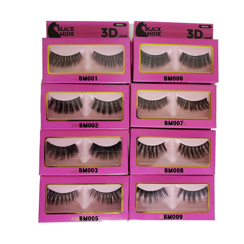 (12 Pack) Black Mink 3D Lashes | Hair Crown Beauty Supply
