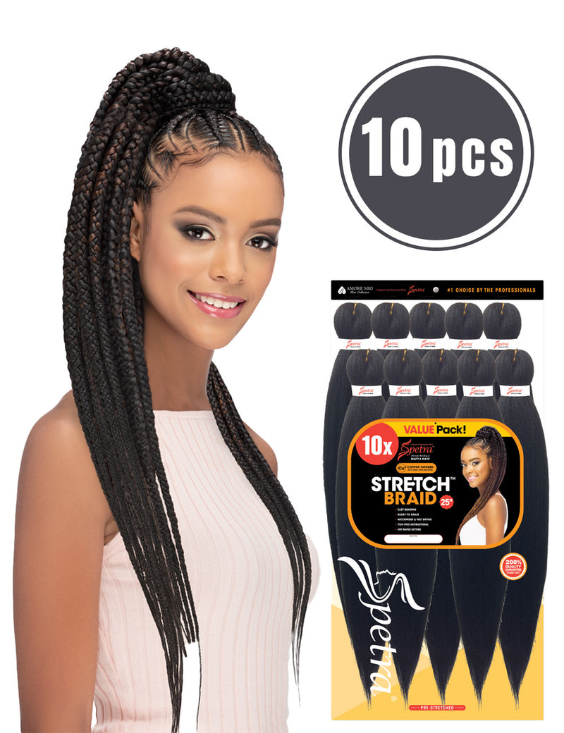 10pcs Amore Mio Spetra Stretch Braid 25" Pre Stretched Braiding Hair | Hair Crown Beauty Supply